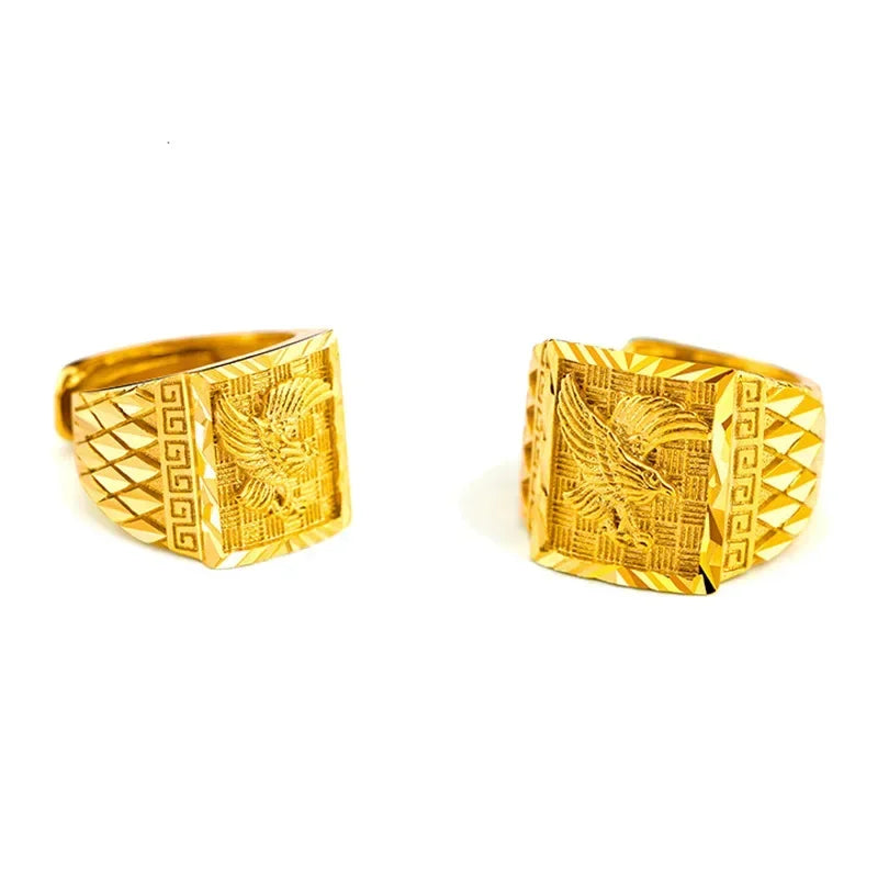 Real 100% Pure 24K Gold Color Eagle Ring for Men Brother Women Jewelry Open Engagement Wedding Finger Ring Oro Puro De 24 K Ring