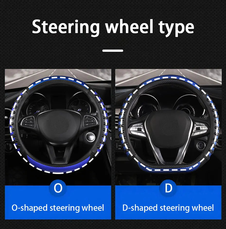 SEAMETAL Premium Steering Wheel Cover Carbon Fiber Sport Steer Wheel Cover Protector with Massage Studs Anti Skid 38CM Universal