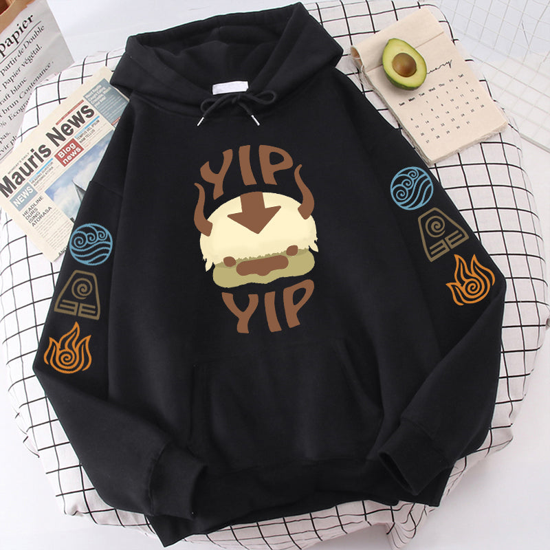 Avatar The Last Airbender Hoodie Men Women Appa YIP Letter Print Long Sleeve 2022 Spring Autumn Black Anime Top Sweatshirt Loose