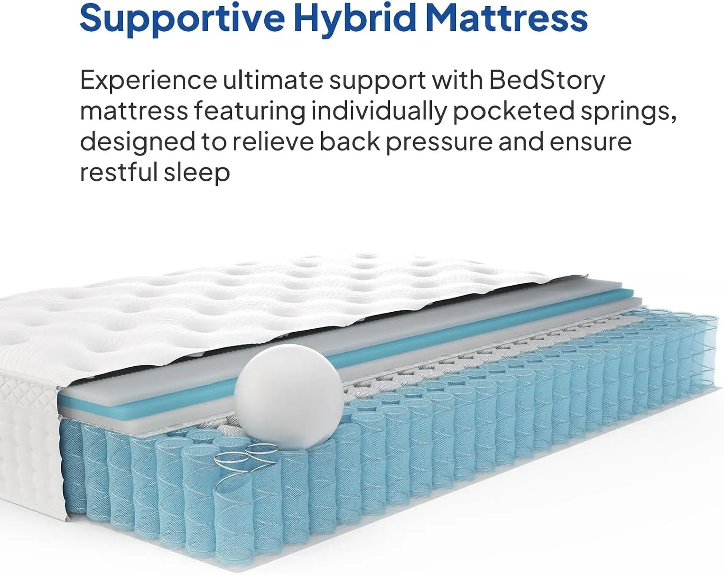 BedStory Queen Mattress 14 Inch, Deep Sleep Mattress Extra Lumbar Support - Medium Firm Mattress - Memory Foam Hybrid  E