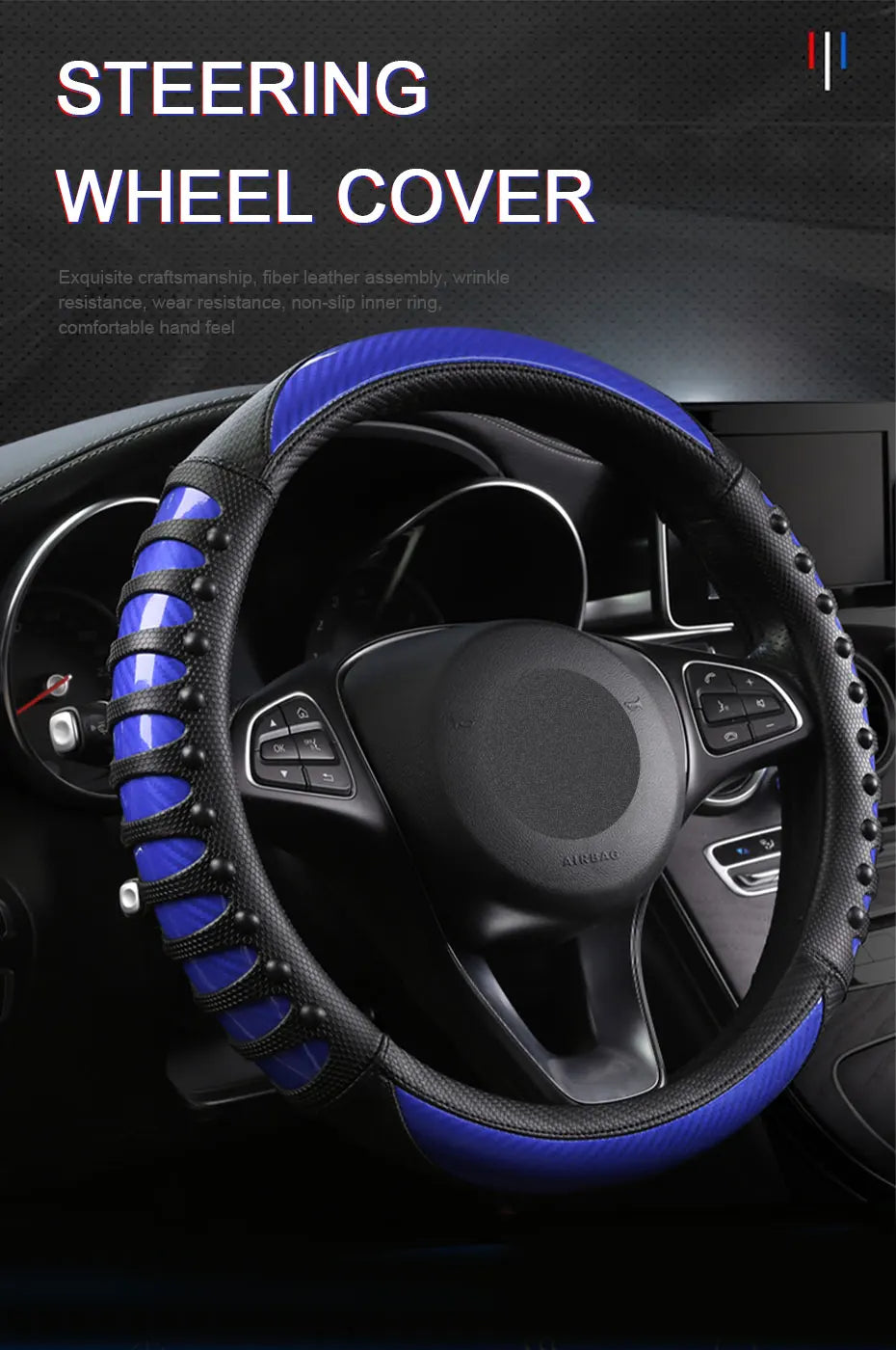 SEAMETAL Premium Steering Wheel Cover Carbon Fiber Sport Steer Wheel Cover Protector with Massage Studs Anti Skid 38CM Universal