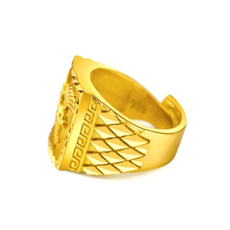 Real 100% Pure 24K Gold Color Eagle Ring for Men Brother Women Jewelry Open Engagement Wedding Finger Ring Oro Puro De 24 K Ring