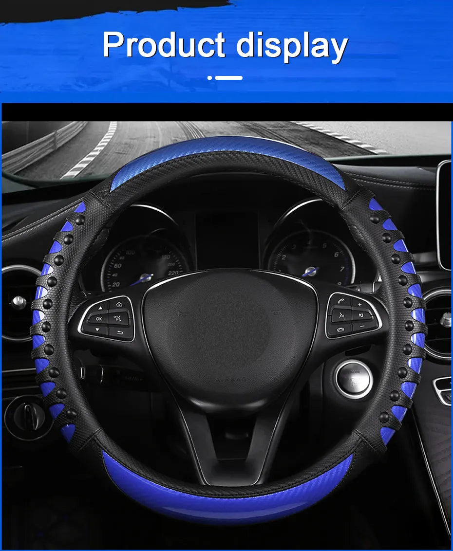 SEAMETAL Premium Steering Wheel Cover Carbon Fiber Sport Steer Wheel Cover Protector with Massage Studs Anti Skid 38CM Universal