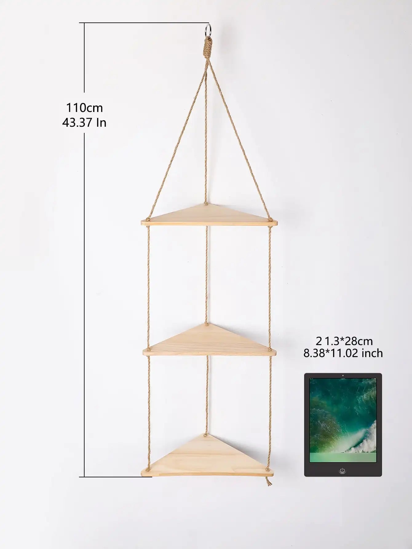 3-tier Triangle Wooden Wall Hanging Floating Wall Shelf Corner Storage Rack Home Decorations Plant Flower Pot Tray Display Stand