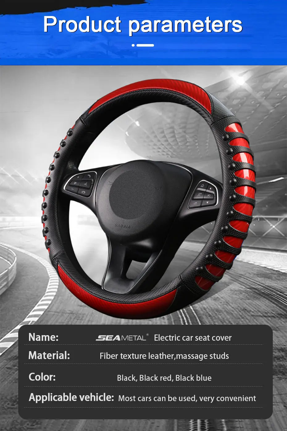 SEAMETAL Premium Steering Wheel Cover Carbon Fiber Sport Steer Wheel Cover Protector with Massage Studs Anti Skid 38CM Universal