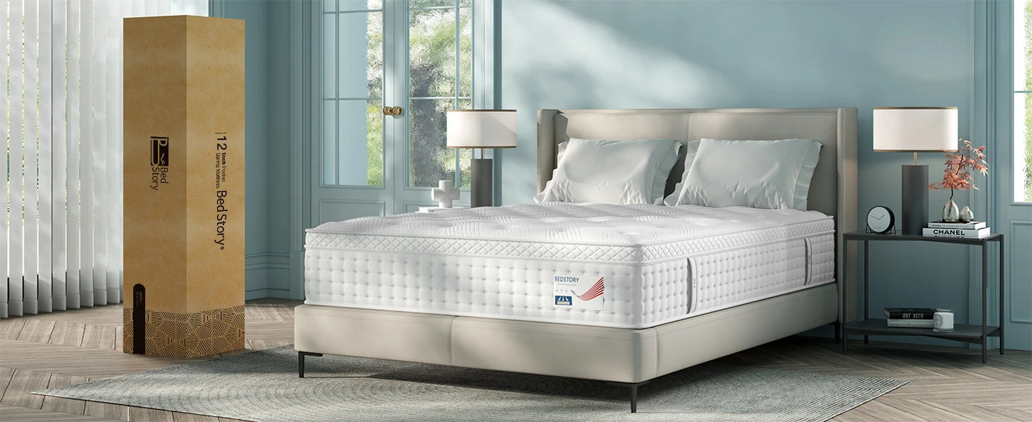 BedStory Queen Mattress 14 Inch, Deep Sleep Mattress Extra Lumbar Support - Medium Firm Mattress - Memory Foam Hybrid  E