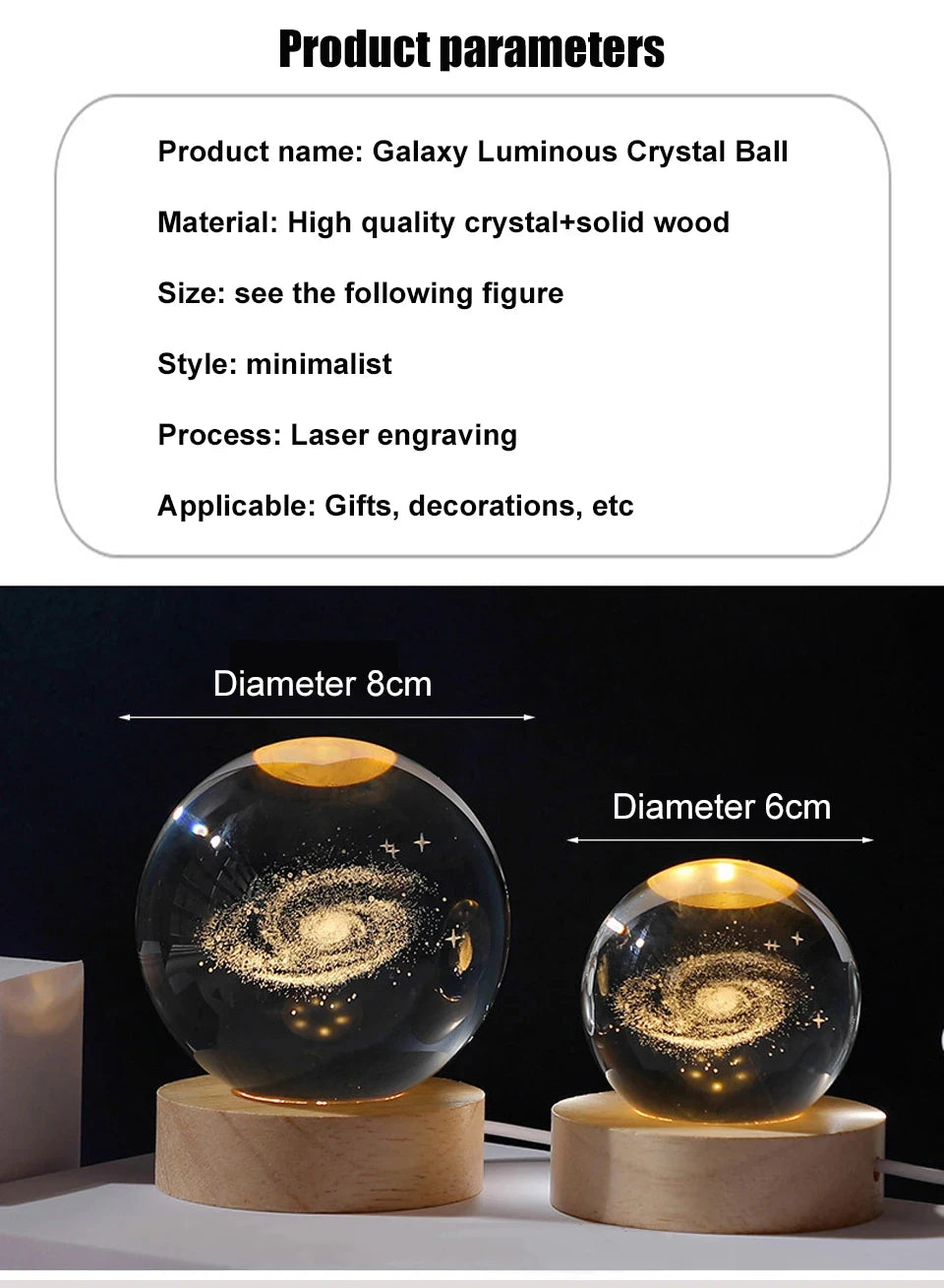 3D Moon Crystal Ball Astronomy Galaxy Solar System Saturn Luminous Balls Snow Glass Globe Night Light Home Desktop Decoration