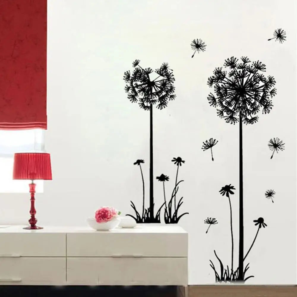 Hot Black Dandelion Sitting Room Bedroom Wall Stickers Household Adornment Decor. Decals Mural Art Poster On The Wall