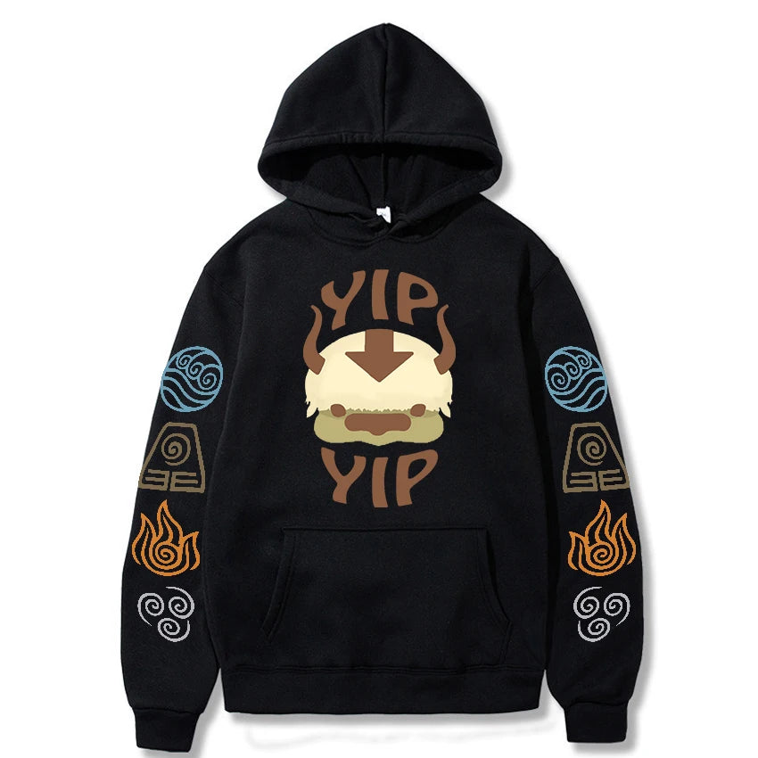 Avatar The Last Airbender Hoodie Men Women Appa YIP Letter Print Long Sleeve 2022 Spring Autumn Black Anime Top Sweatshirt Loose