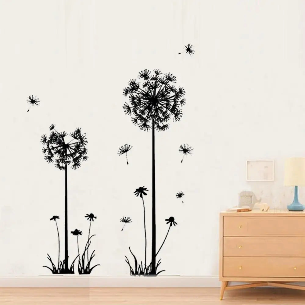 Hot Black Dandelion Sitting Room Bedroom Wall Stickers Household Adornment Decor. Decals Mural Art Poster On The Wall