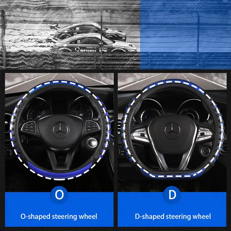 SEAMETAL Premium Steering Wheel Cover Carbon Fiber Sport Steer Wheel Cover Protector with Massage Studs Anti Skid 38CM Universal