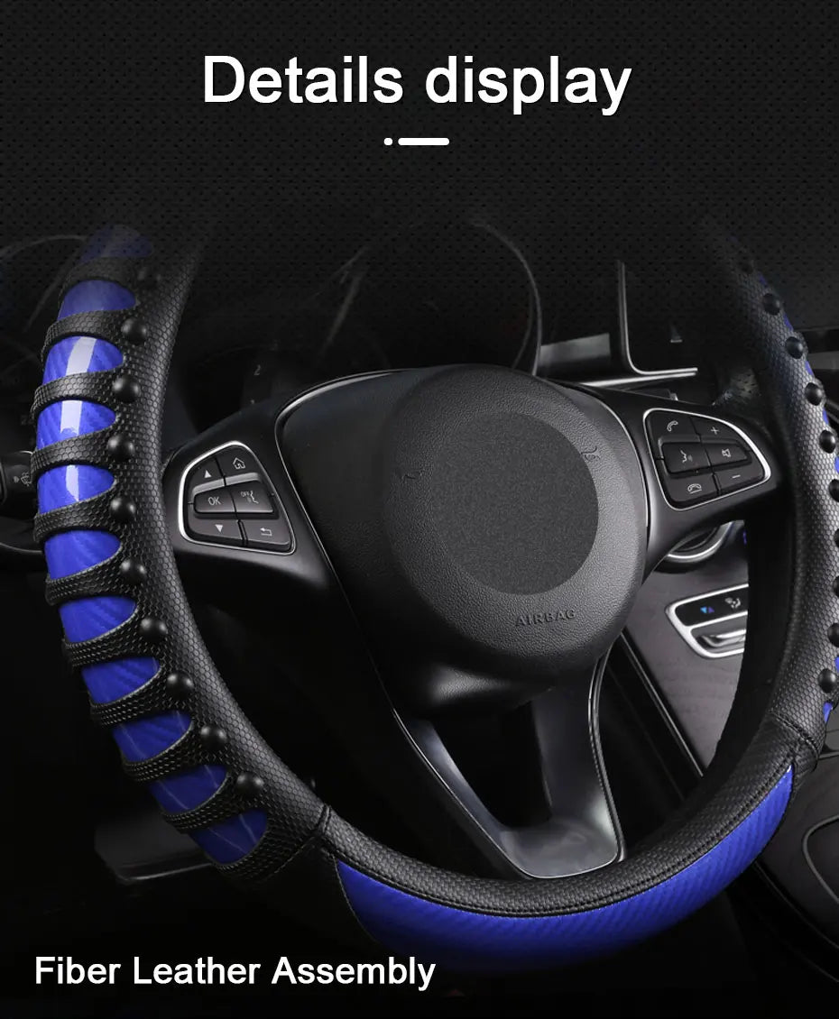 SEAMETAL Premium Steering Wheel Cover Carbon Fiber Sport Steer Wheel Cover Protector with Massage Studs Anti Skid 38CM Universal