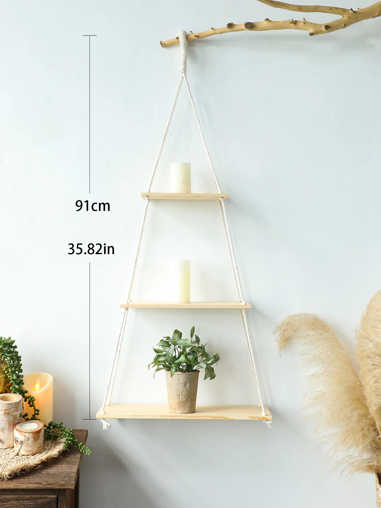 3-tier Triangle Wooden Wall Hanging Floating Wall Shelf Corner Storage Rack Home Decorations Plant Flower Pot Tray Display Stand