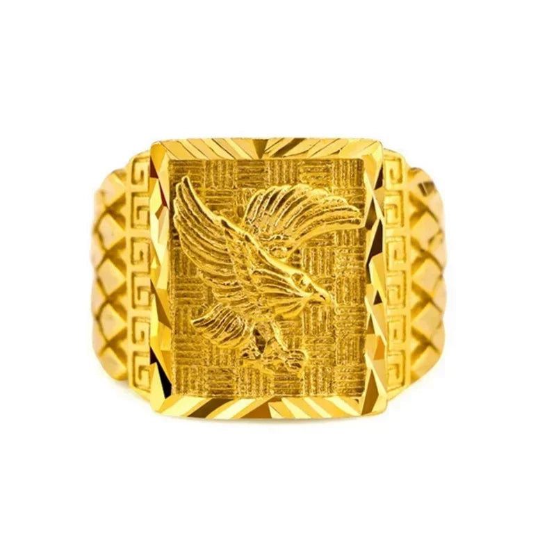 Real 100% Pure 24K Gold Color Eagle Ring for Men Brother Women Jewelry Open Engagement Wedding Finger Ring Oro Puro De 24 K Ring