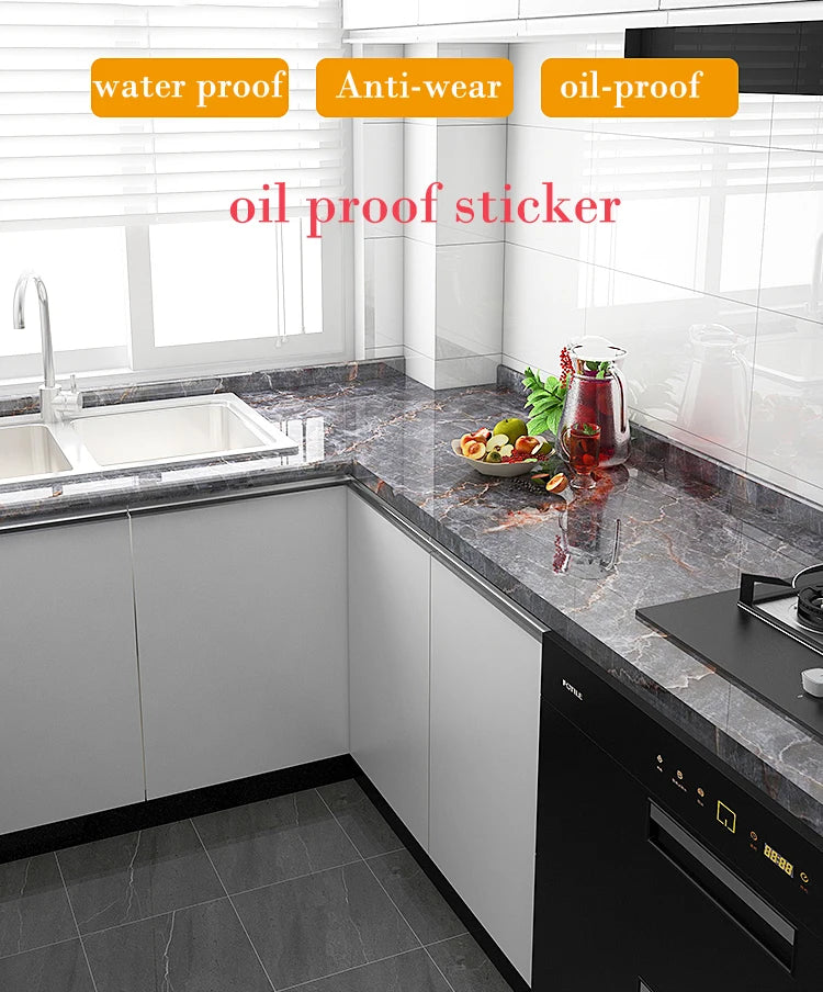 Oil-Proof Self Adhesive Marble Wallpaper Waterproof Floor Sticker Bathroom Living Room Background Renovation Wall Ground Decor ﻿