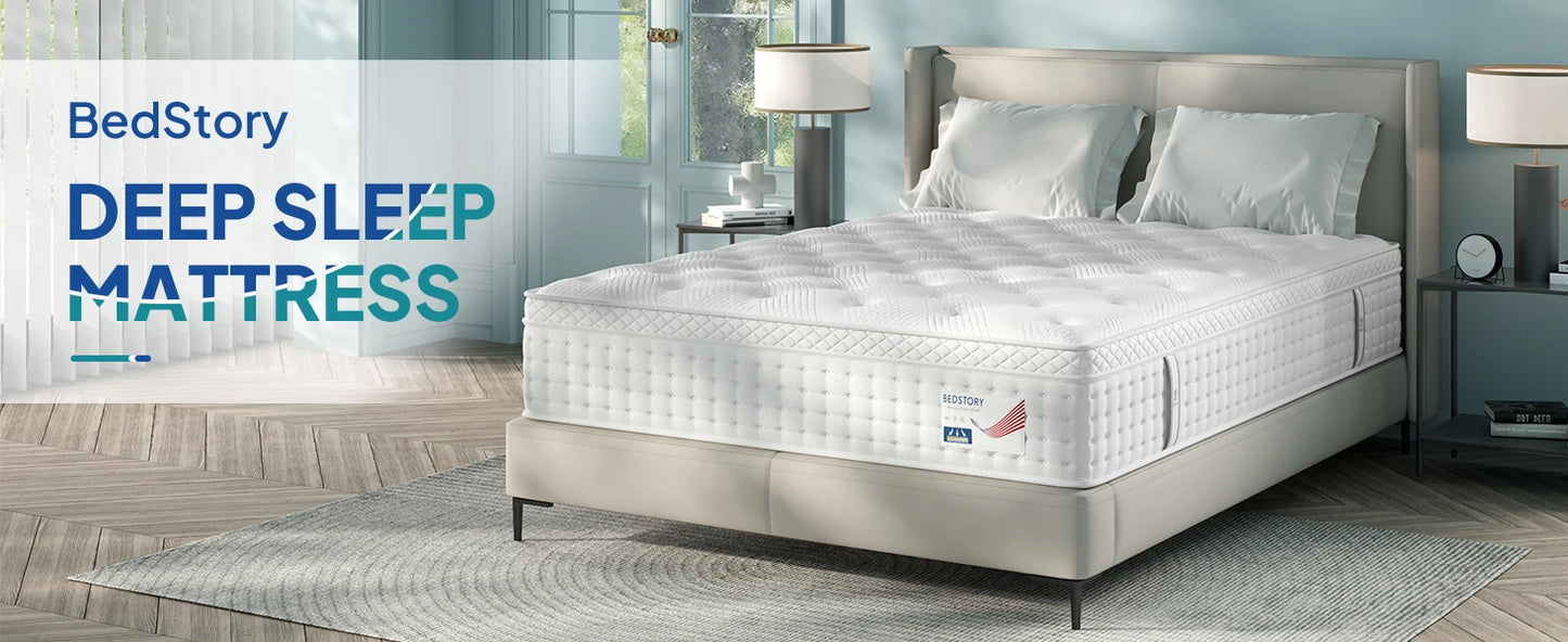 BedStory Queen Mattress 14 Inch, Deep Sleep Mattress Extra Lumbar Support - Medium Firm Mattress - Memory Foam Hybrid  E