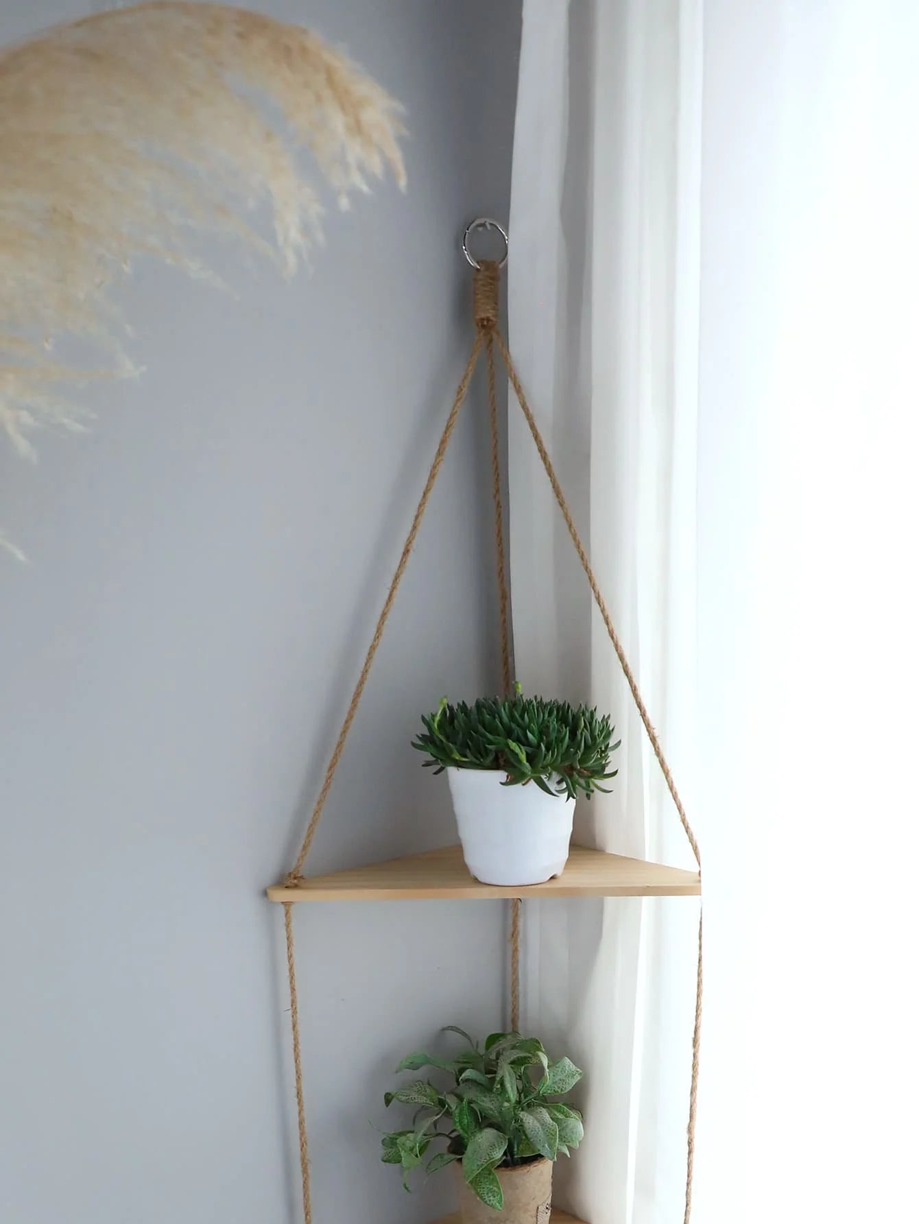 3-tier Triangle Wooden Wall Hanging Floating Wall Shelf Corner Storage Rack Home Decorations Plant Flower Pot Tray Display Stand