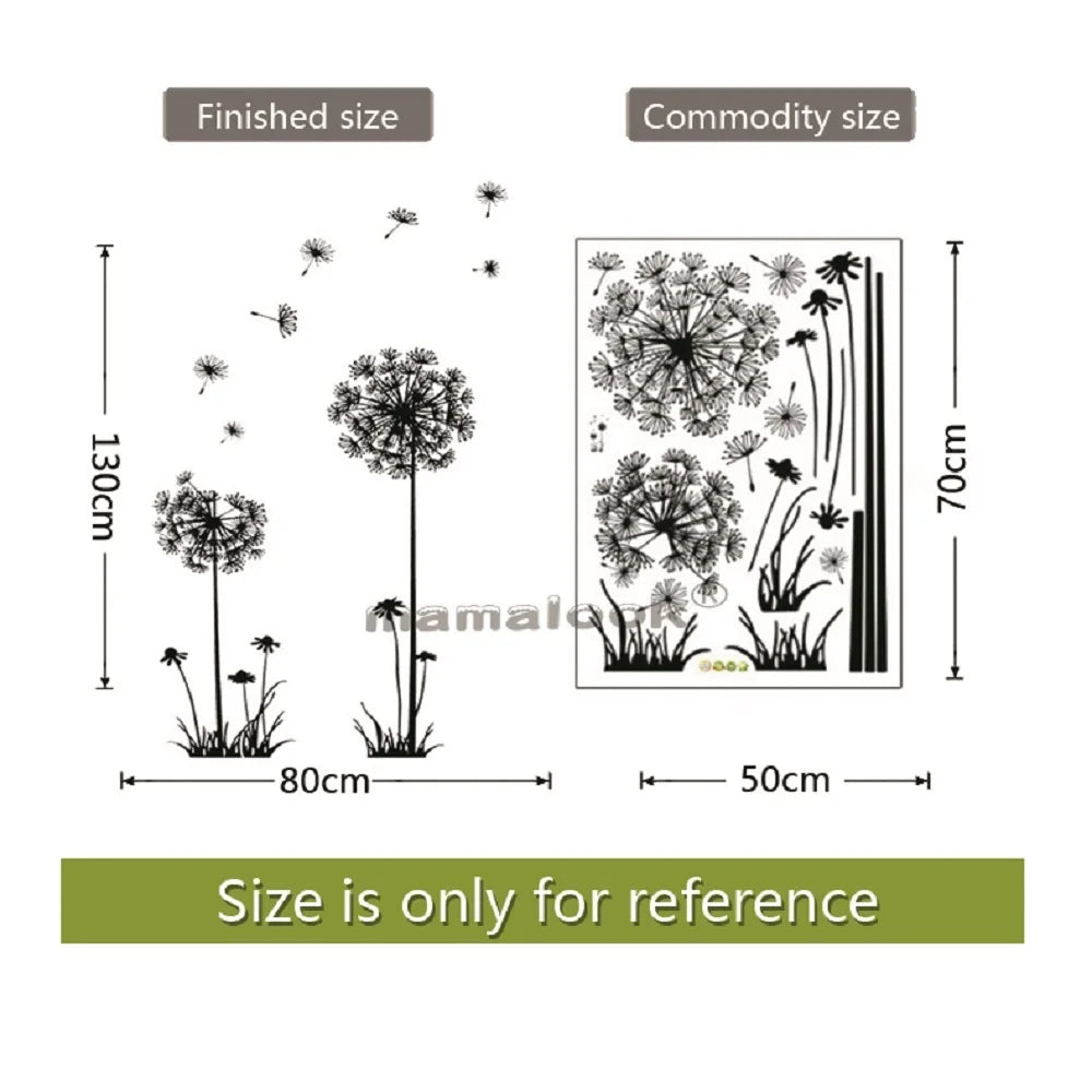 Hot Black Dandelion Sitting Room Bedroom Wall Stickers Household Adornment Decor. Decals Mural Art Poster On The Wall