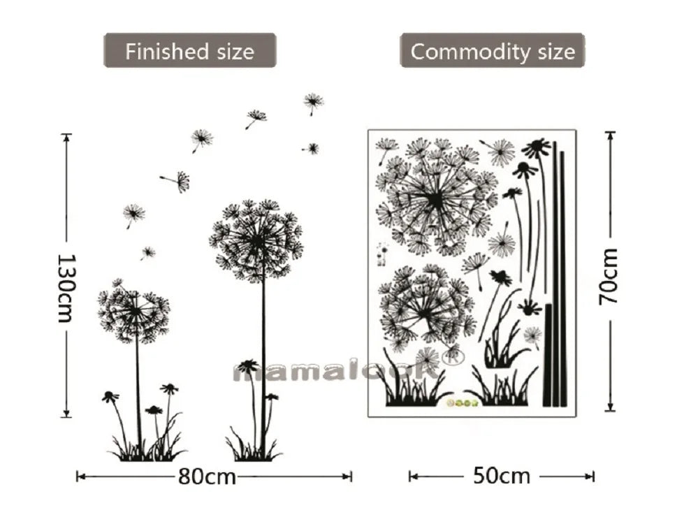 Hot Black Dandelion Sitting Room Bedroom Wall Stickers Household Adornment Decor. Decals Mural Art Poster On The Wall