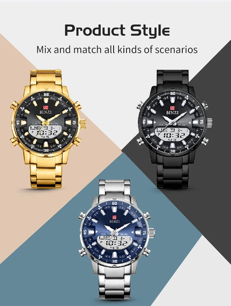 Dual Display Watches For Men Sports Digital Watches Male Clock Quartz Wristwatches Top Brand Luxury Led Display Chronograph